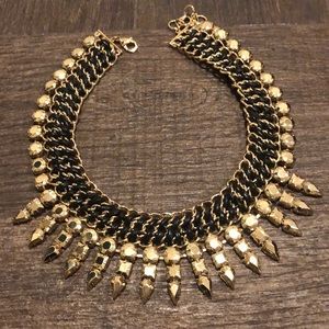 BCBG Gold and Black Leather Collar Necklace